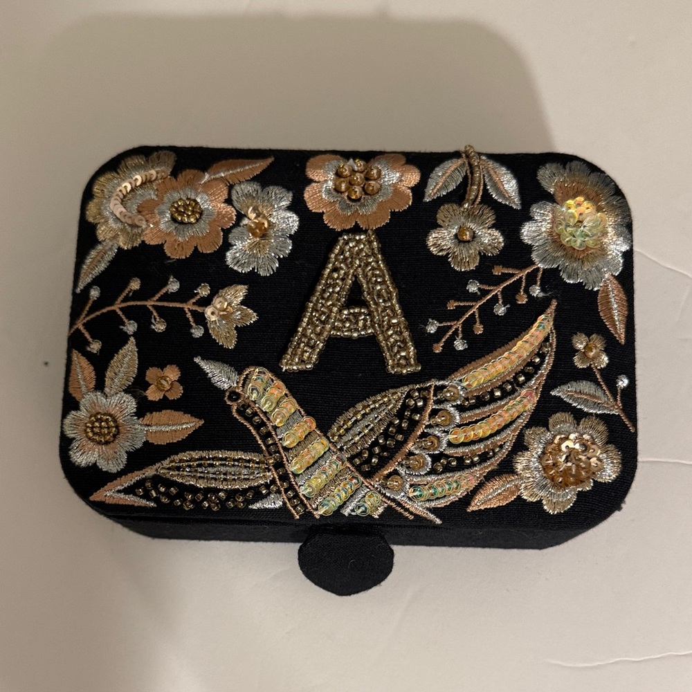 Embroidered Black and Gold Jewelry Box